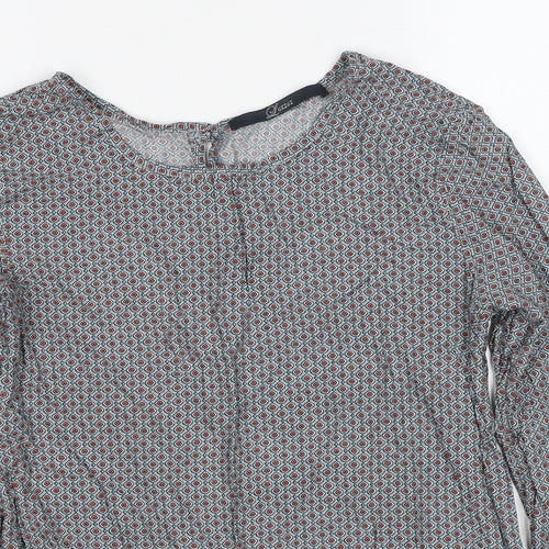 Luxzuz Womens Grey Geometric Viscose Basic Blouse Size 6 Round Neck