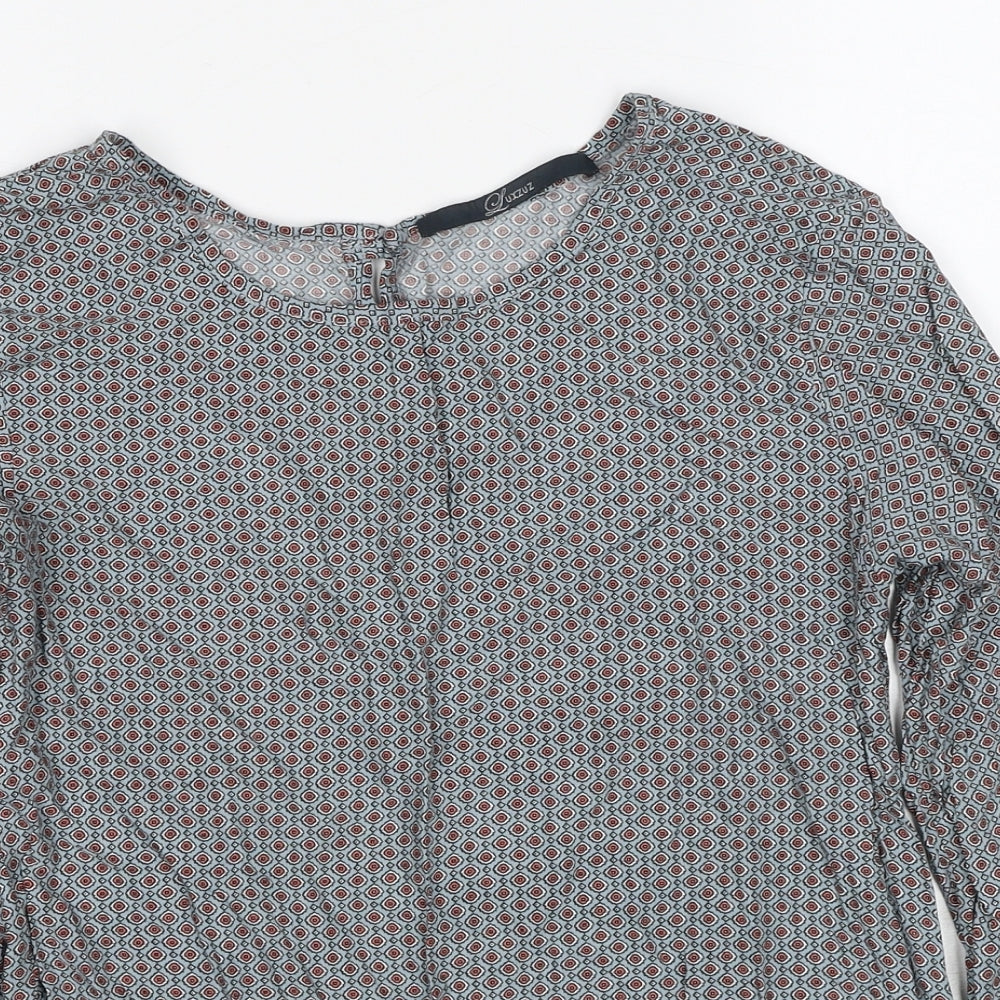 Luxzuz Womens Grey Geometric Viscose Basic Blouse Size 6 Round Neck