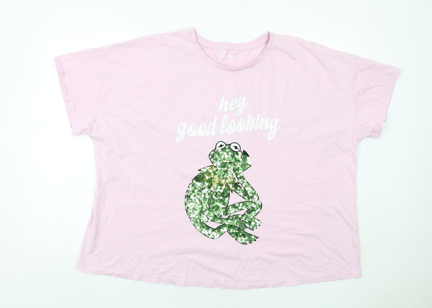 Disney Womens Pink Cotton Basic T-Shirt Size 26 Crew Neck - Kermit Frog