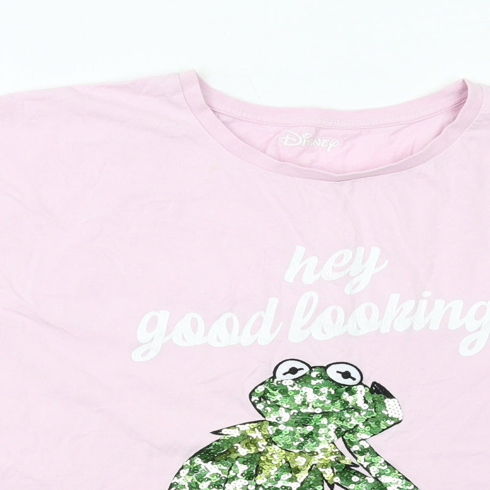 Disney Womens Pink Cotton Basic T-Shirt Size 26 Crew Neck - Kermit Frog
