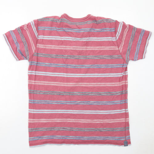 Marks and Spencer Mens Red Striped Cotton T-Shirt Size M Round Neck