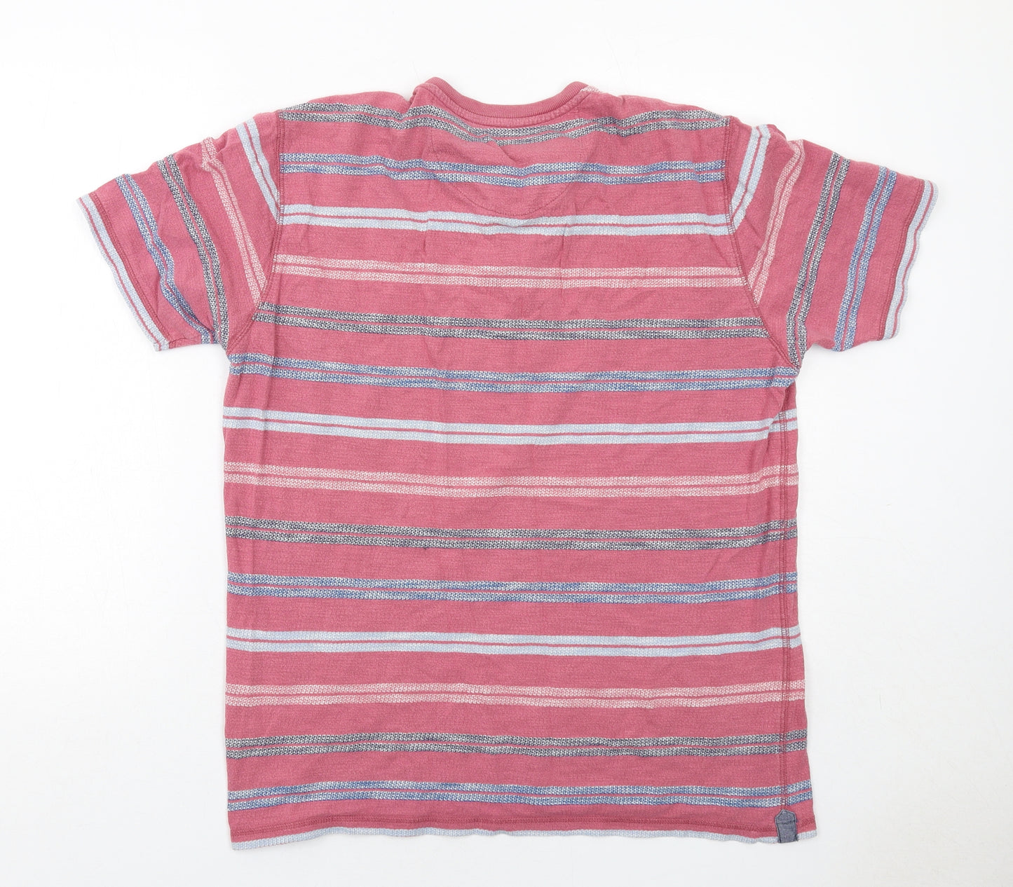 Marks and Spencer Mens Red Striped Cotton T-Shirt Size M Round Neck