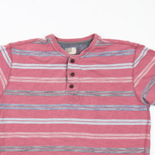 Marks and Spencer Mens Red Striped Cotton T-Shirt Size M Round Neck