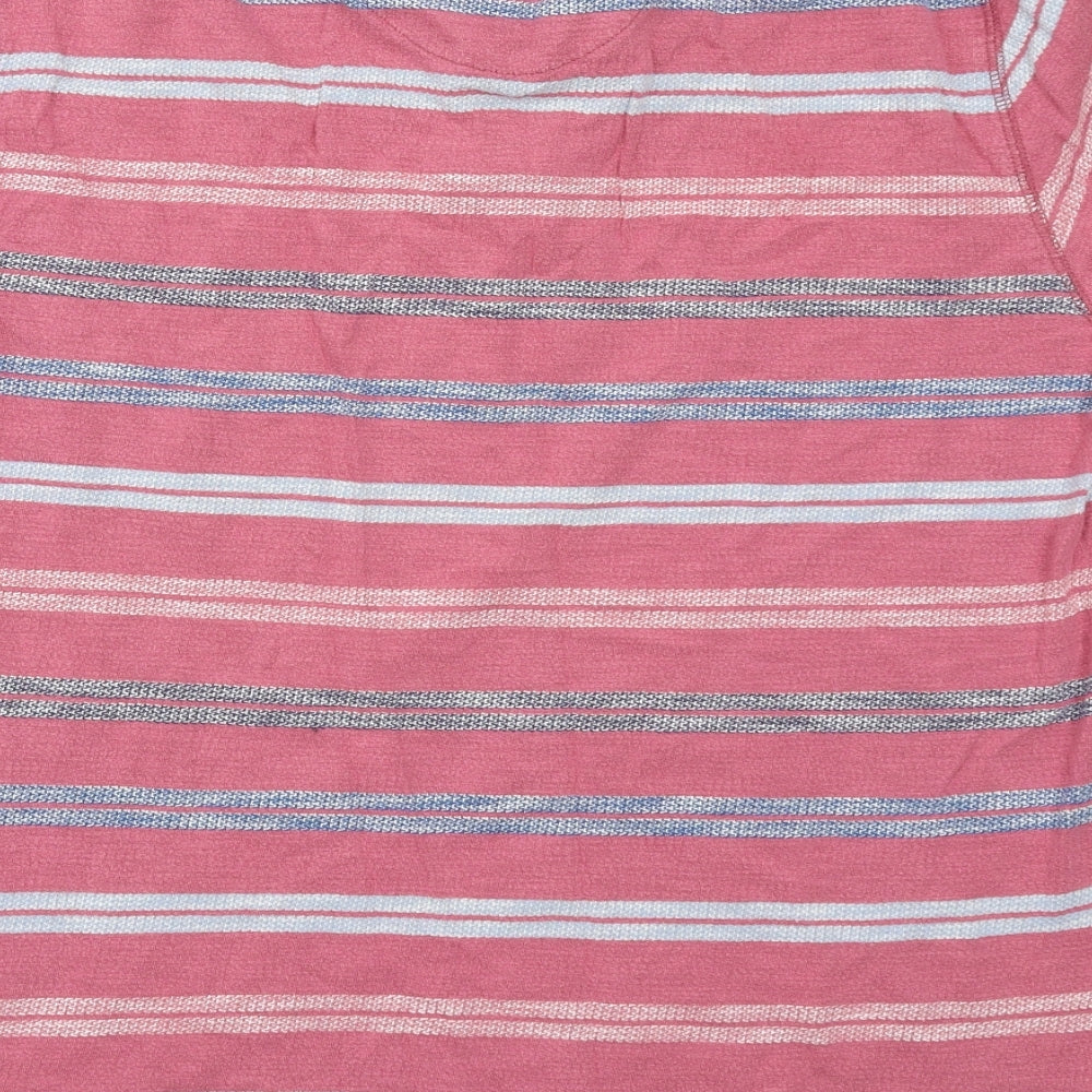 Marks and Spencer Mens Red Striped Cotton T-Shirt Size M Round Neck
