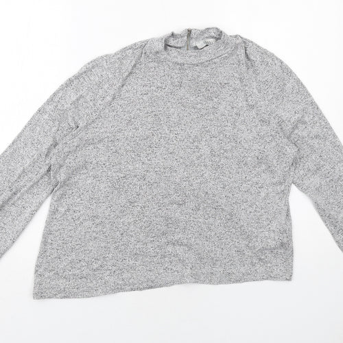 Oasis Womens Grey Viscose Basic Blouse Size L Mock Neck