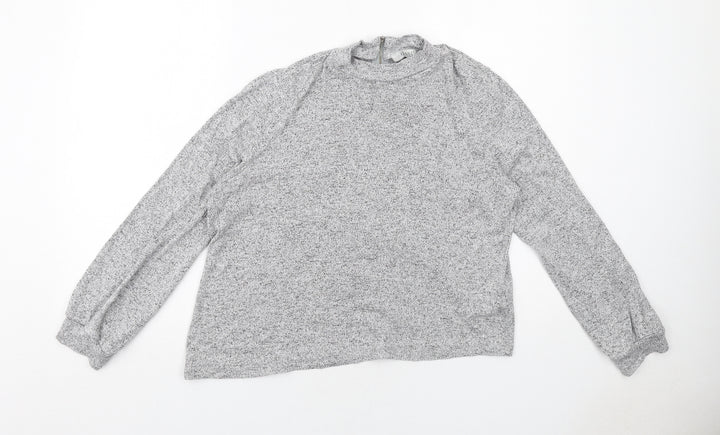 Oasis Womens Grey Viscose Basic Blouse Size L Mock Neck