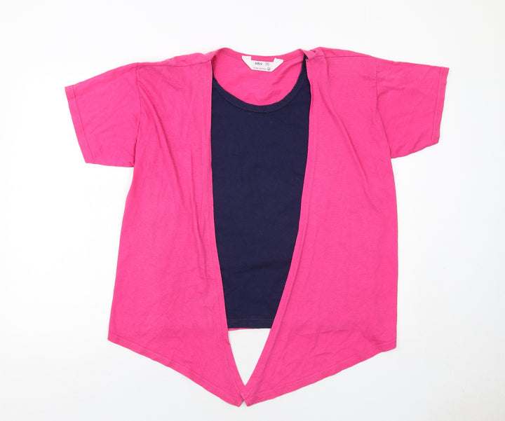BHS Womens Pink Cotton Basic Blouse Size M Scoop Neck - Layered
