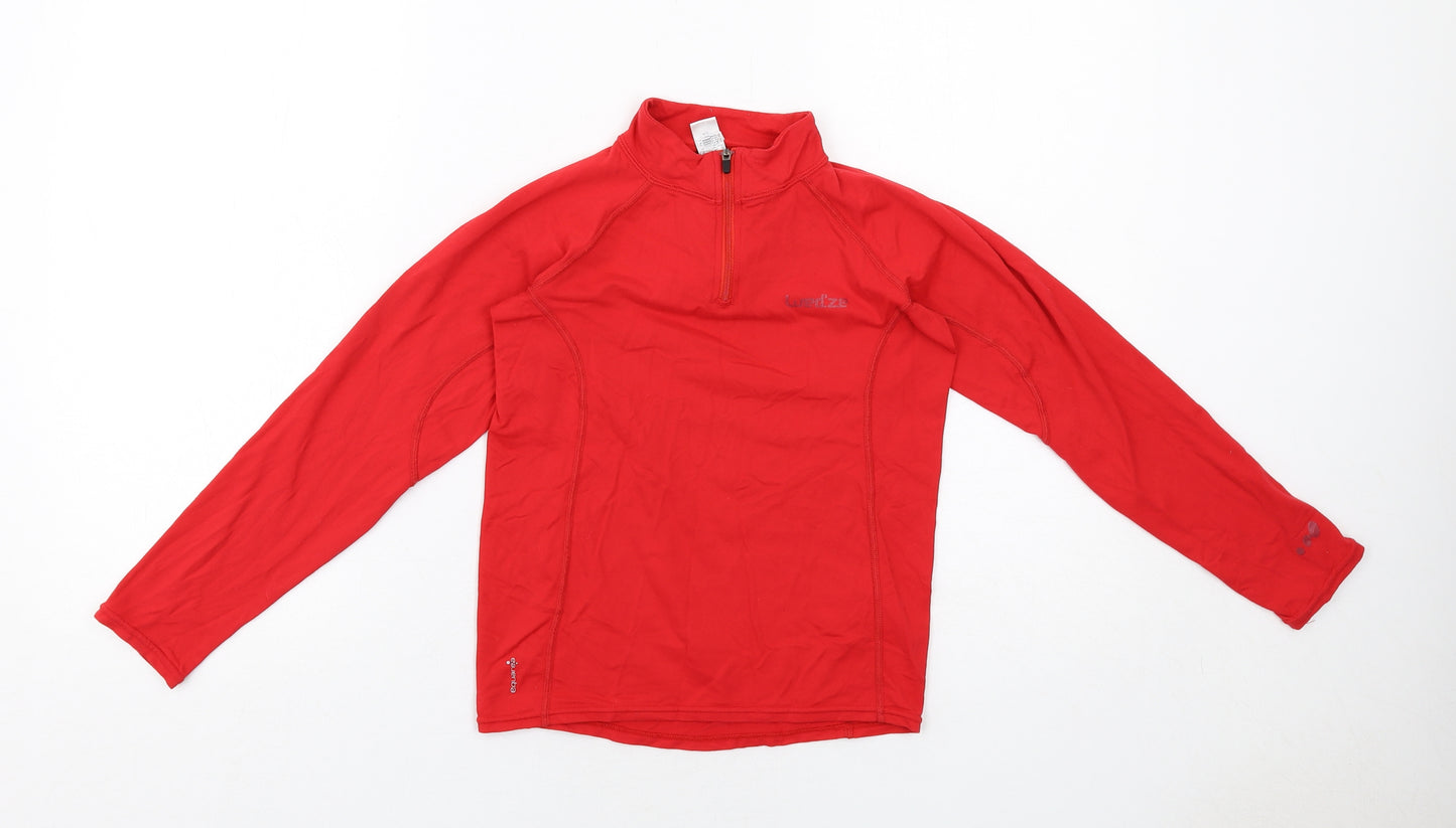 Oxylane Boys Red Polyamide Pullover T-Shirt Size 10 Years High Neck Zip