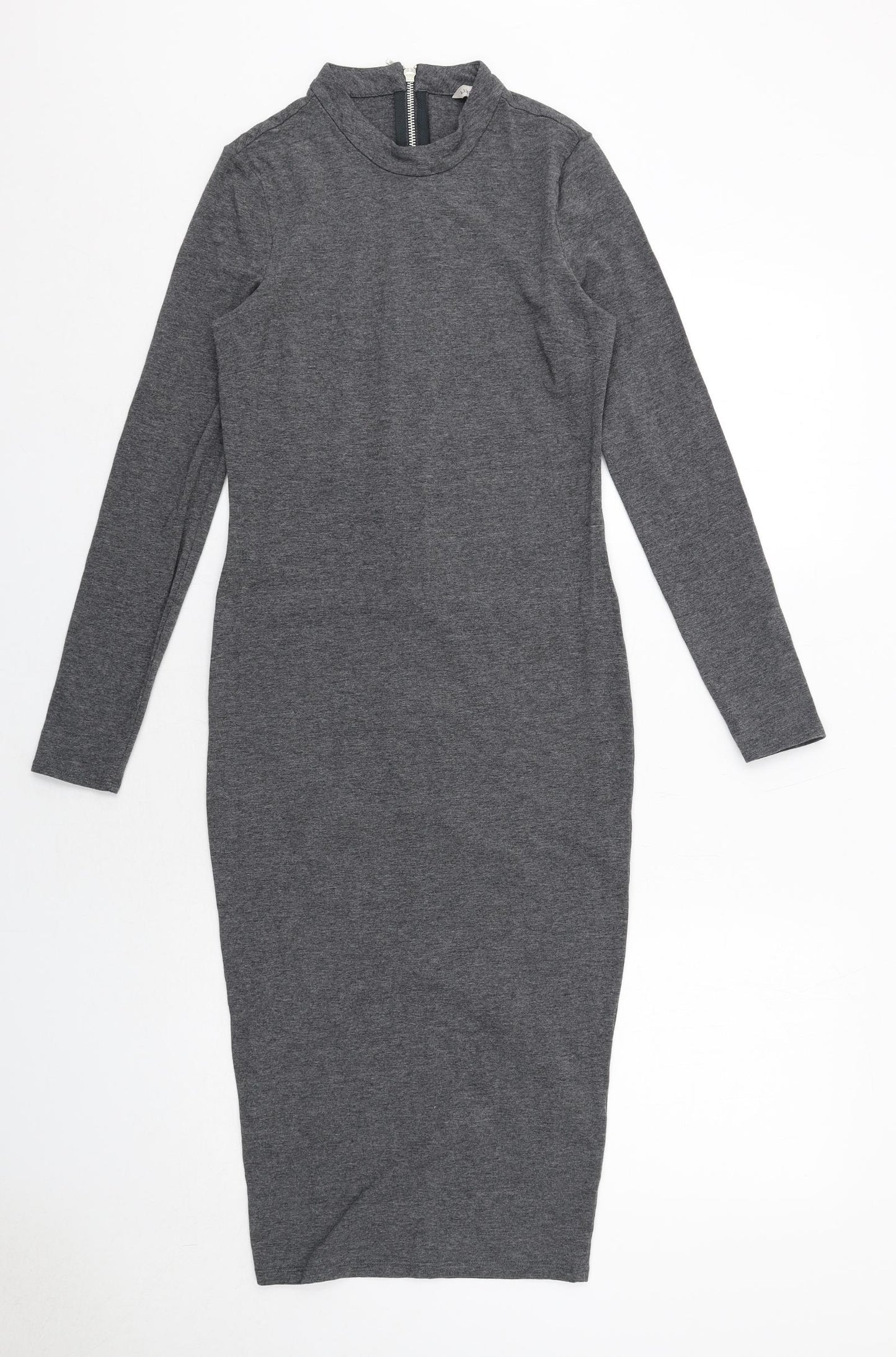 Marks and Spencer Womens Grey Cotton Bodycon Size 8 Round Neck Zip