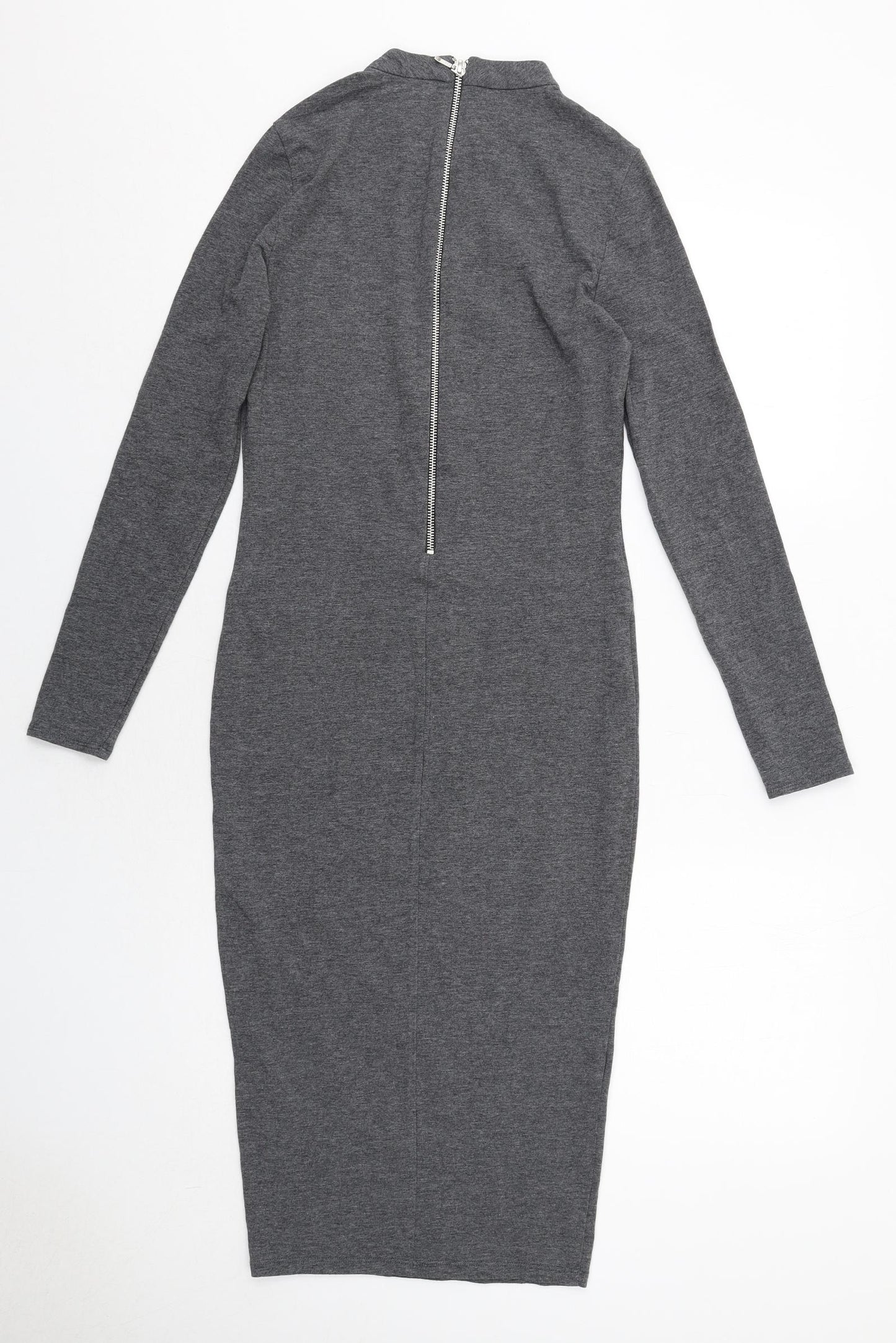 Marks and Spencer Womens Grey Cotton Bodycon Size 8 Round Neck Zip