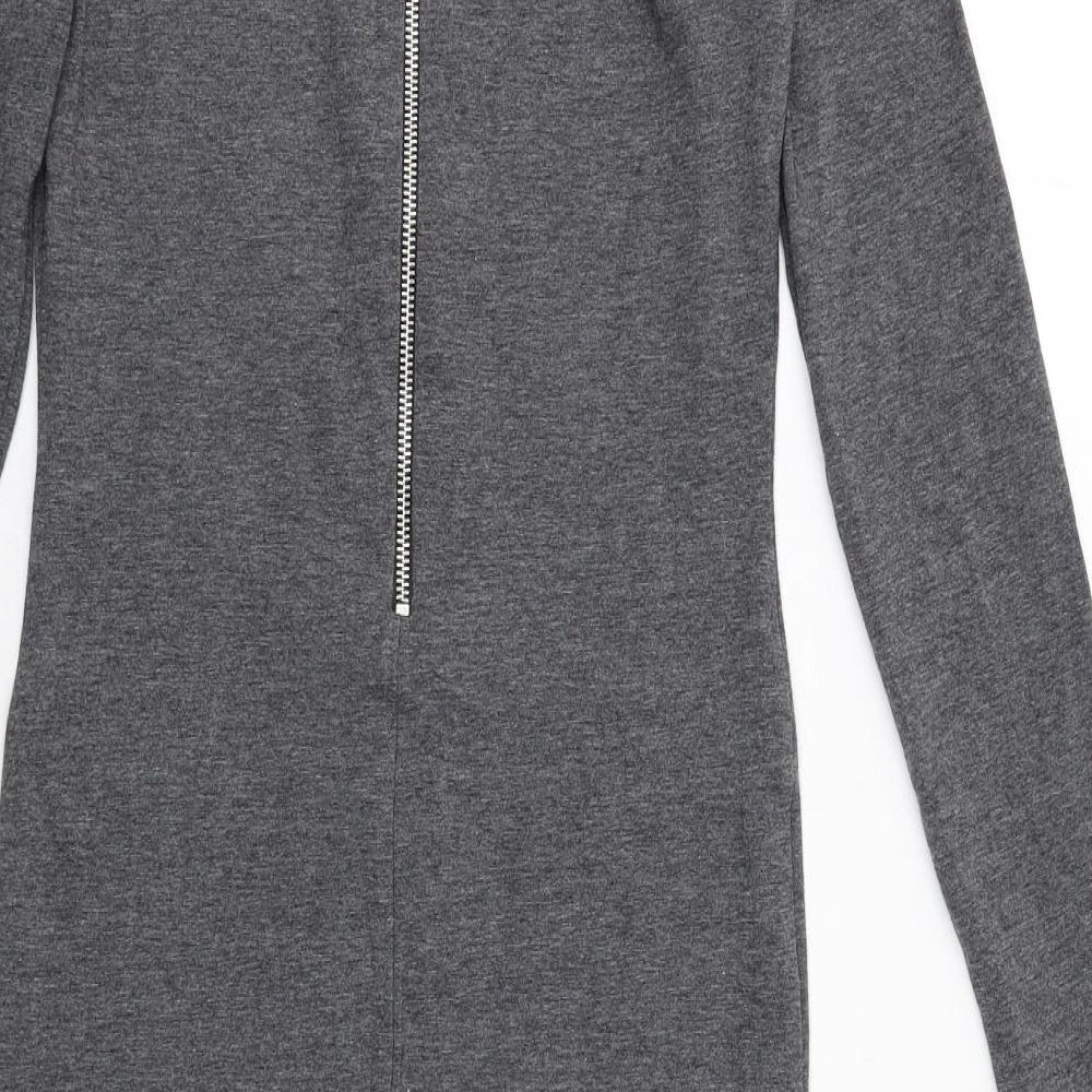 Marks and Spencer Womens Grey Cotton Bodycon Size 8 Round Neck Zip