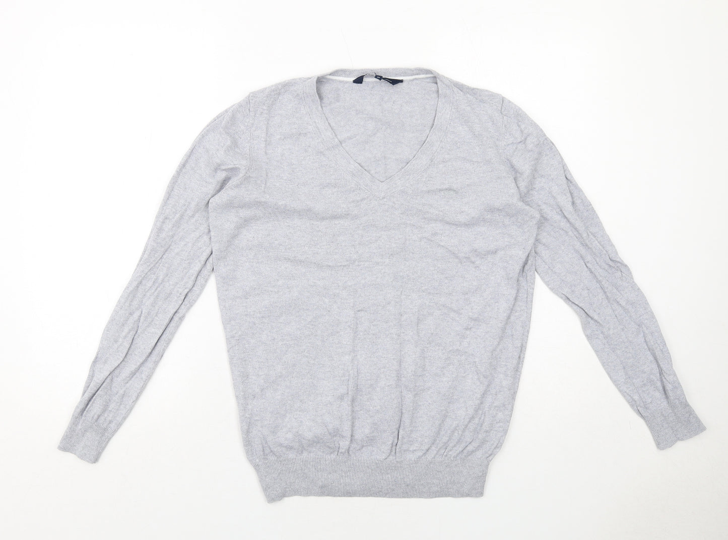 Crew Clothing Womens Grey V-Neck Cotton Pullover Jumper Size 12