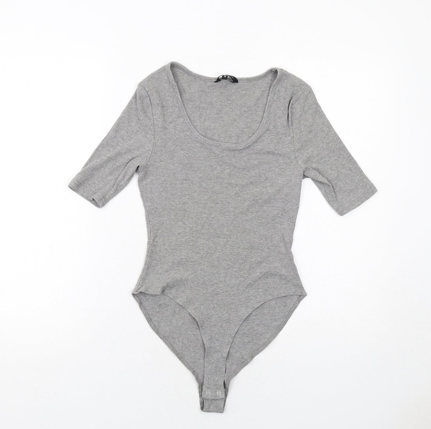 New Look Womens Grey Cotton Bodysuit One-Piece Size 12 Snap