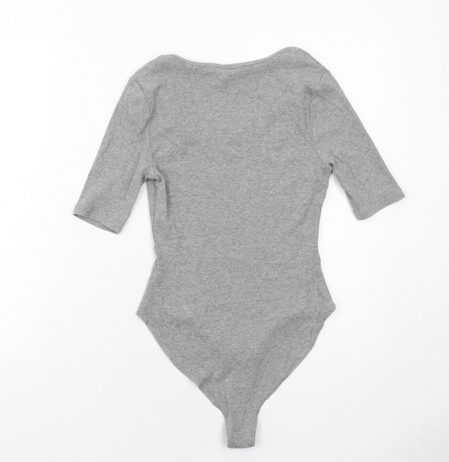 New Look Womens Grey Cotton Bodysuit One-Piece Size 12 Snap