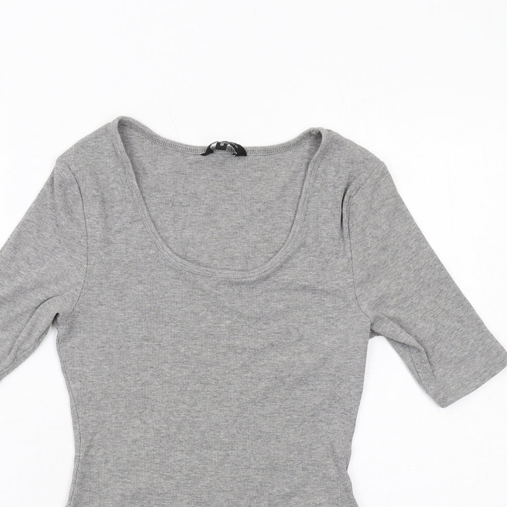 New Look Womens Grey Cotton Bodysuit One-Piece Size 12 Snap
