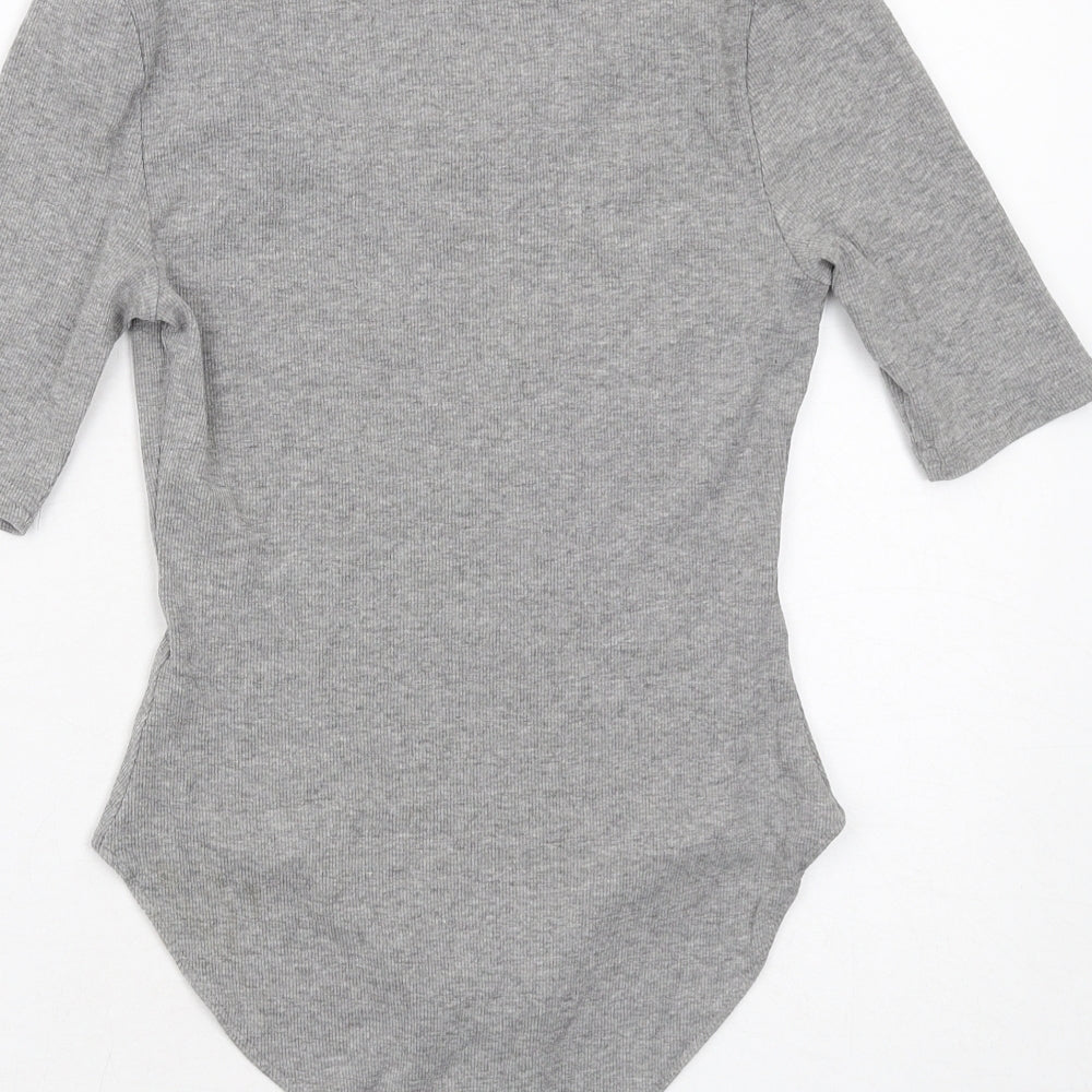 New Look Womens Grey Cotton Bodysuit One-Piece Size 12 Snap