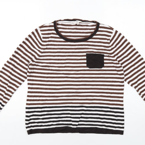 CC Womens Brown Round Neck Striped Viscose Pullover Jumper Size L