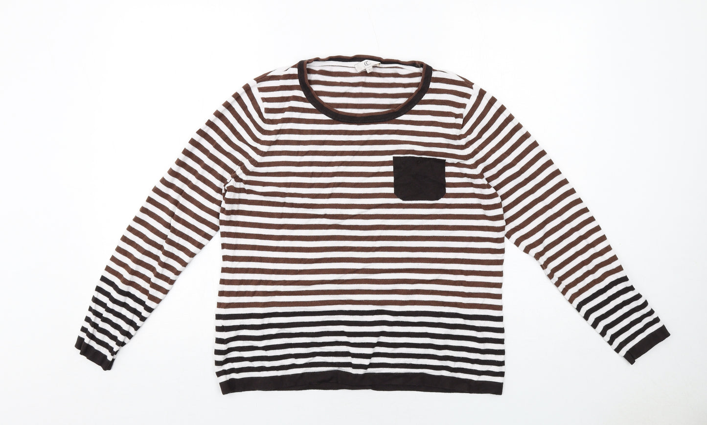 CC Womens Brown Round Neck Striped Viscose Pullover Jumper Size L