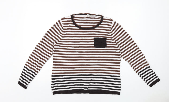 CC Womens Brown Round Neck Striped Viscose Pullover Jumper Size L