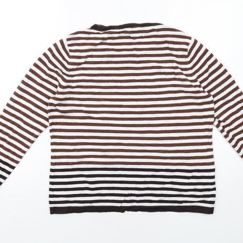 CC Womens Brown Round Neck Striped Viscose Pullover Jumper Size L