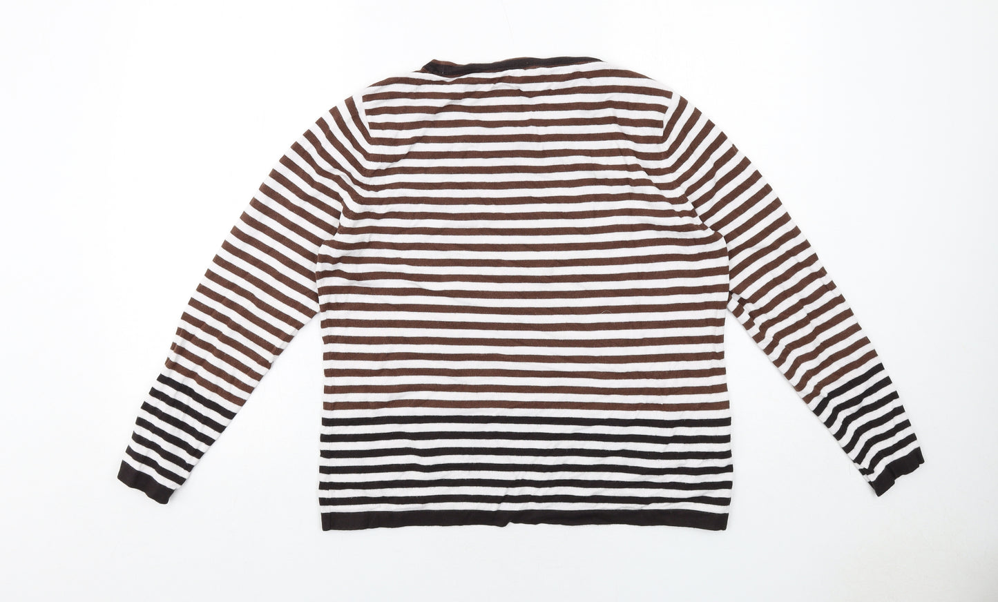 CC Womens Brown Round Neck Striped Viscose Pullover Jumper Size L