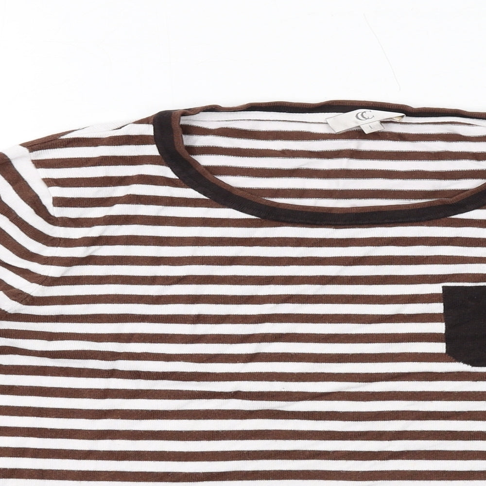 CC Womens Brown Round Neck Striped Viscose Pullover Jumper Size L