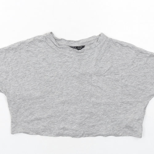 New Look Girls Grey Cotton Basic T-Shirt Size 9 Years Round Neck Pullover