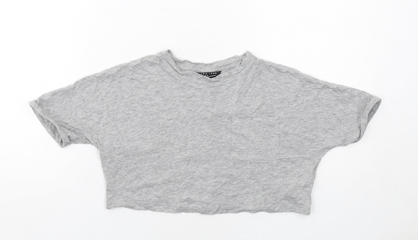 New Look Girls Grey Cotton Basic T-Shirt Size 9 Years Round Neck Pullover