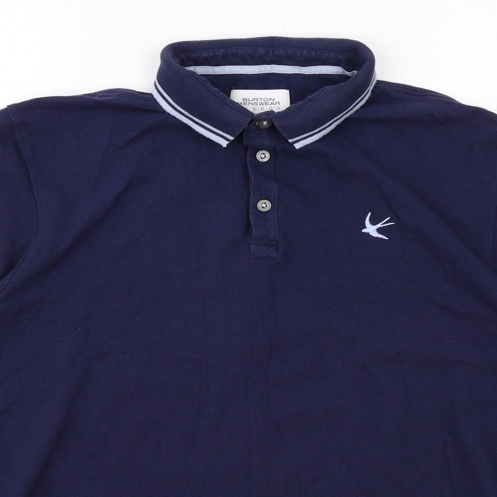 Burton Mens Blue Cotton Polo Size XL Collared Button