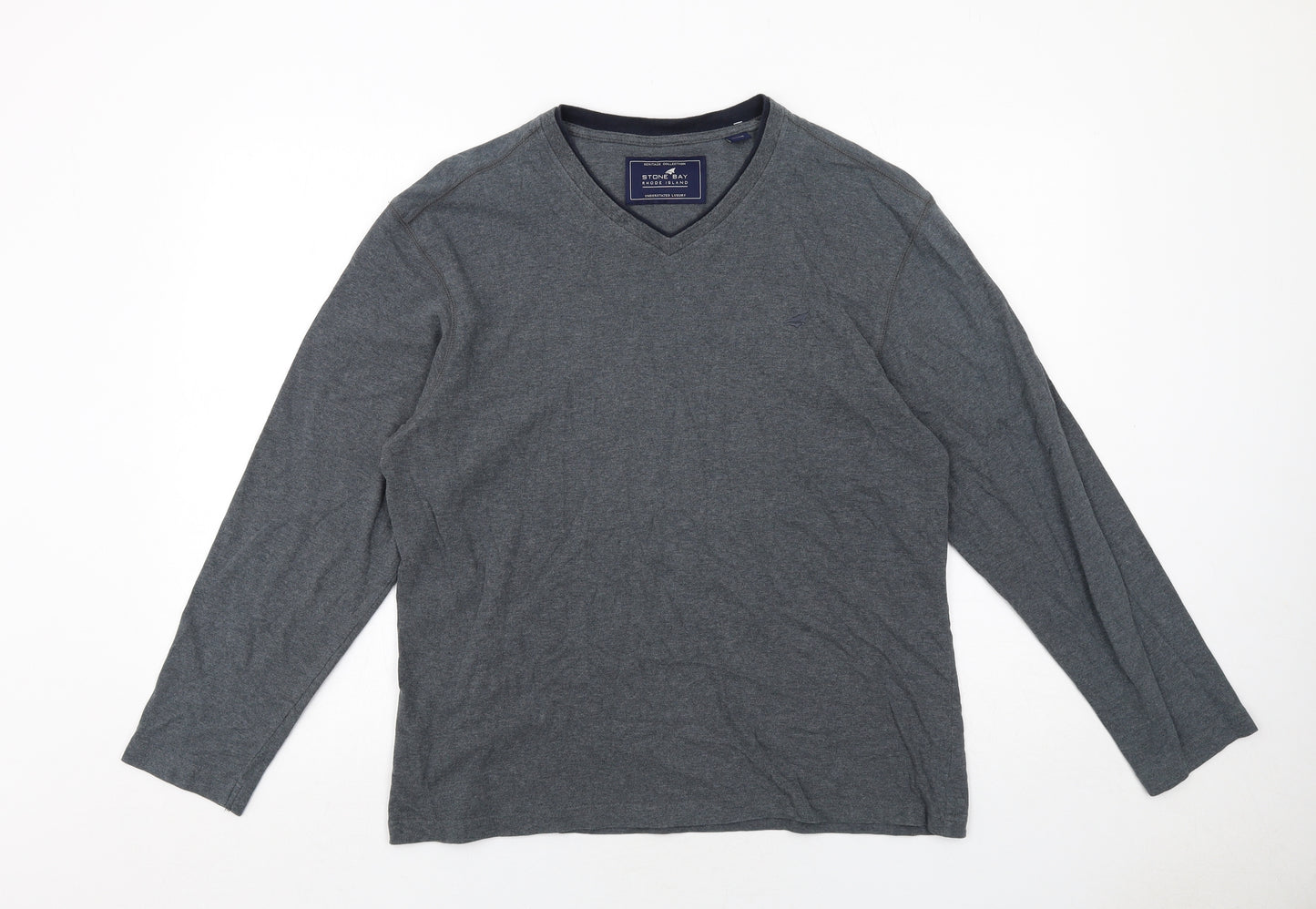 Stone Bay Mens Grey Cotton T-Shirt Size M V-Neck