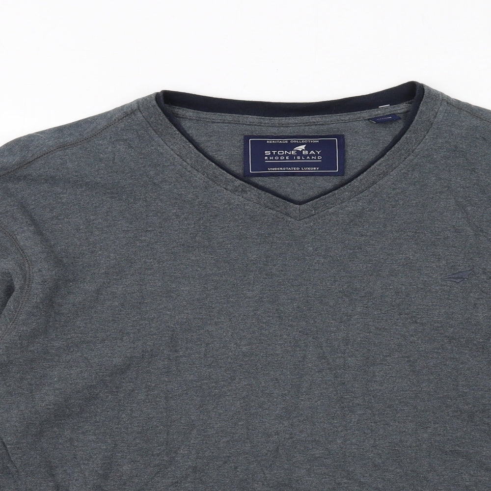 Stone Bay Mens Grey Cotton T-Shirt Size M V-Neck