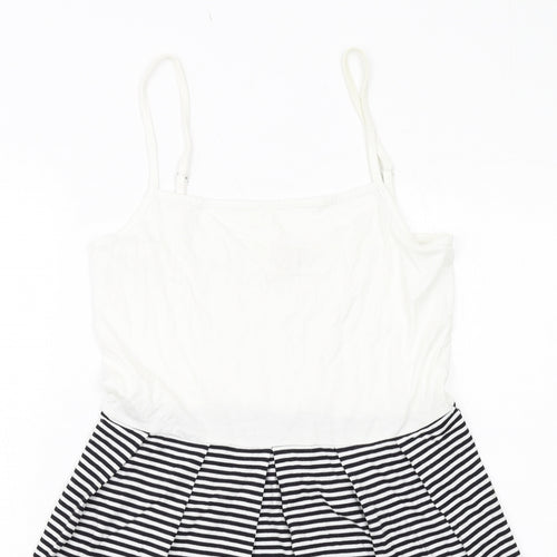 Gap Womens White Striped Cotton Tank Dress Size S Round Neck Pullover