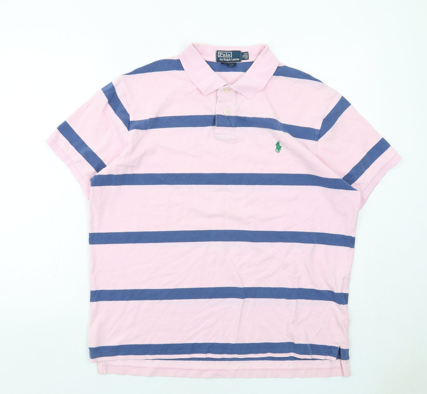 Polo Ralph Lauren Mens Pink Striped Cotton Polo Size XL Collared Button
