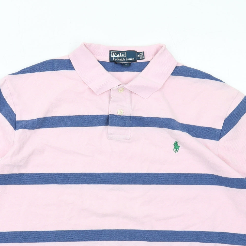 Polo Ralph Lauren Mens Pink Striped Cotton Polo Size XL Collared Button