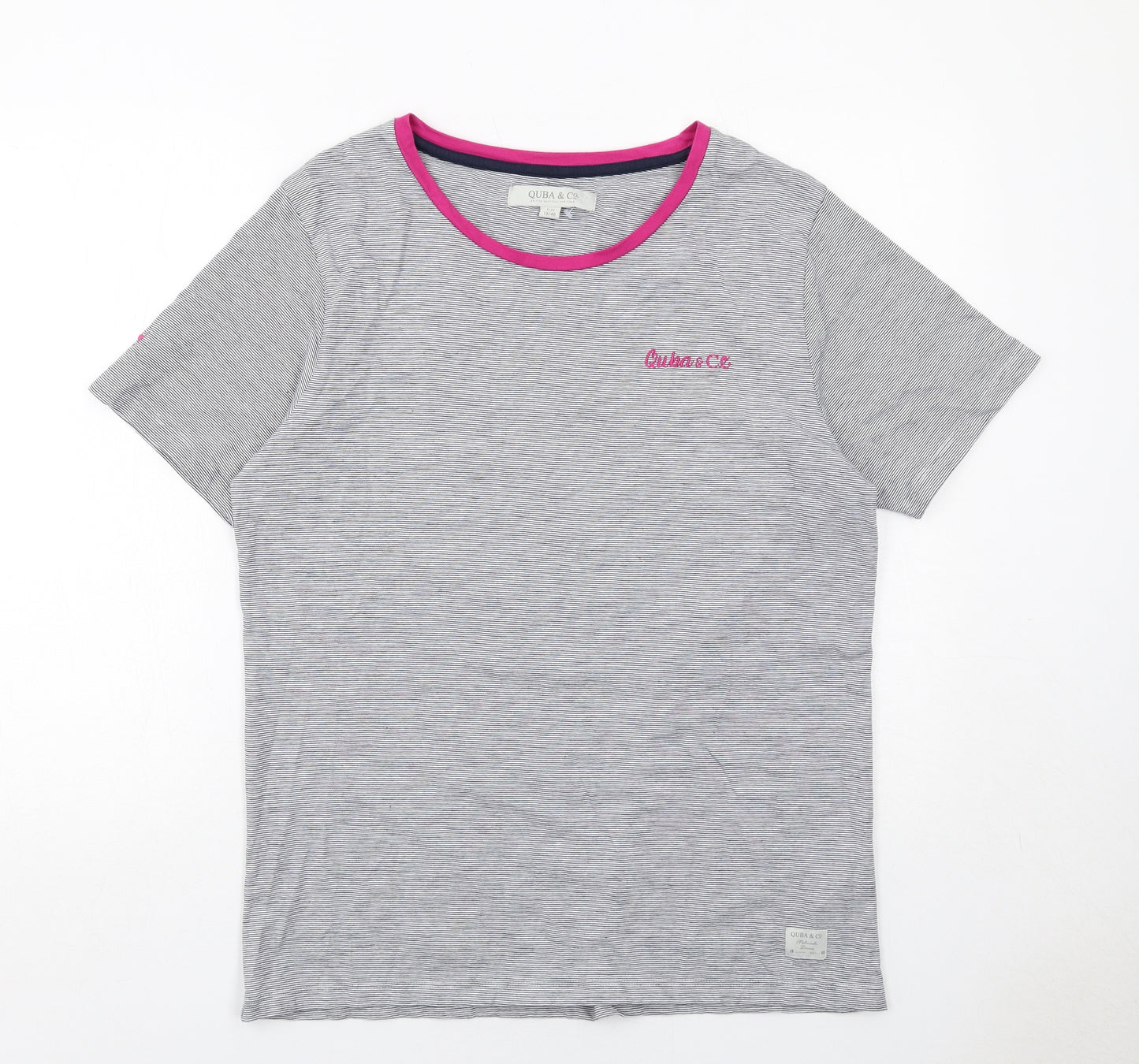 Quba & Co. Womens Grey Striped Cotton Basic T-Shirt Size 18 Round Neck