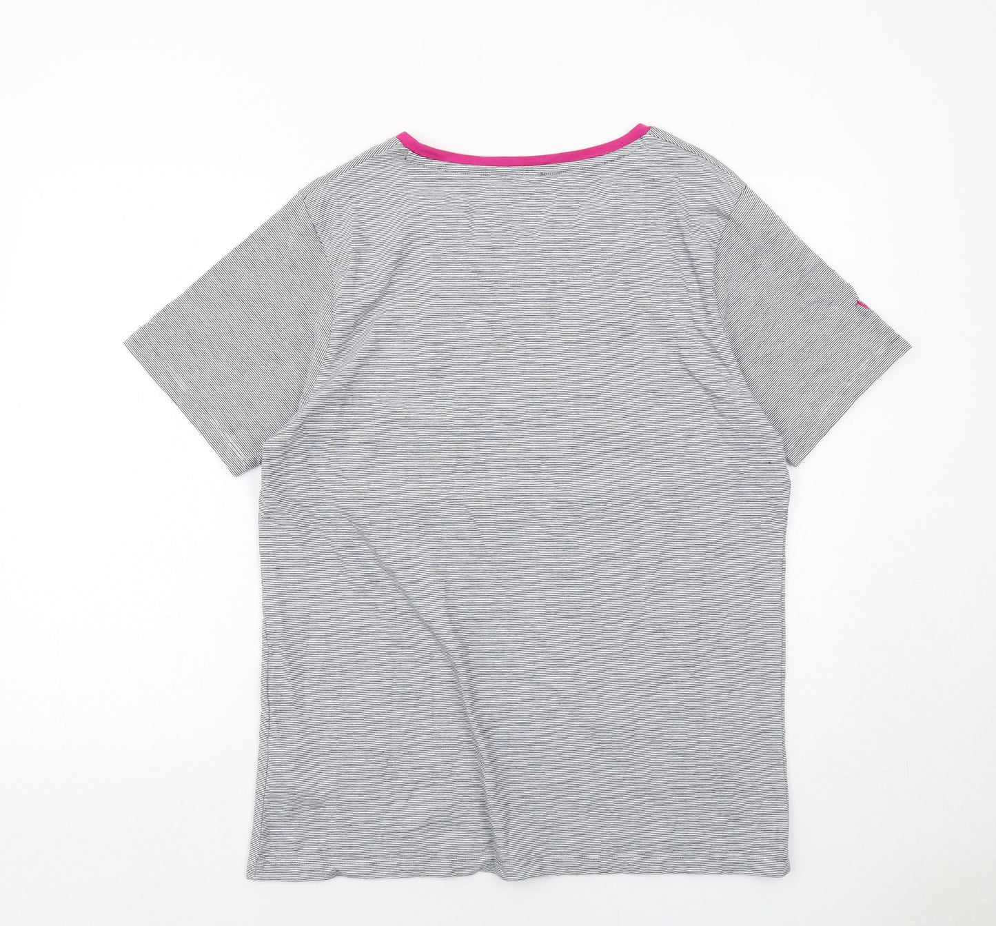 Quba & Co. Womens Grey Striped Cotton Basic T-Shirt Size 18 Round Neck