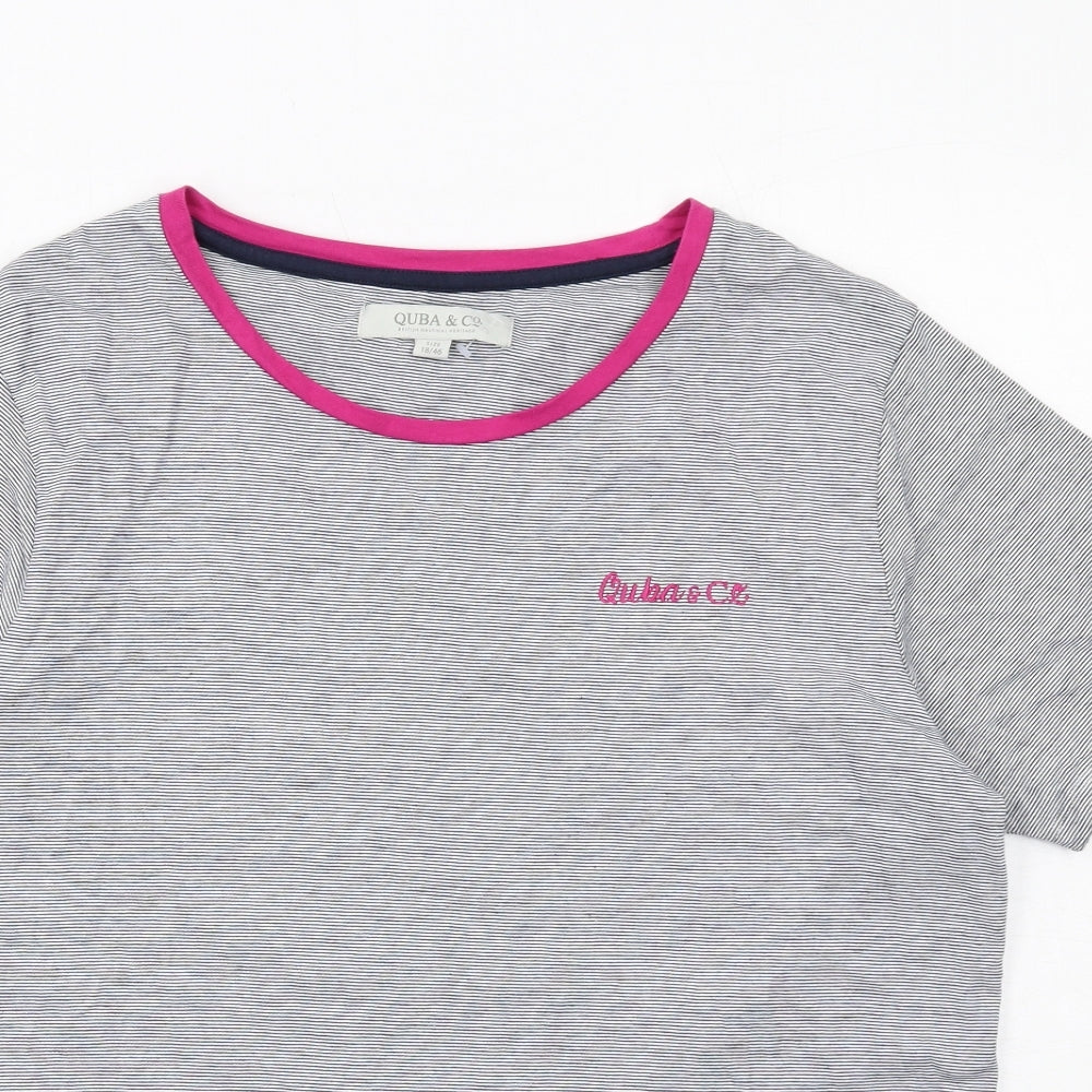 Quba & Co. Womens Grey Striped Cotton Basic T-Shirt Size 18 Round Neck