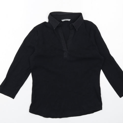 Marks and Spencer Womens Black Cotton Basic Blouse Size 12 Collared