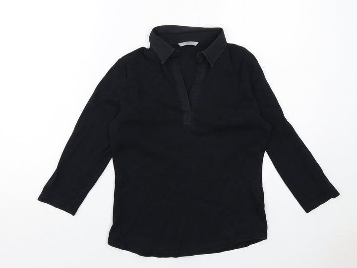 Marks and Spencer Womens Black Cotton Basic Blouse Size 12 Collared