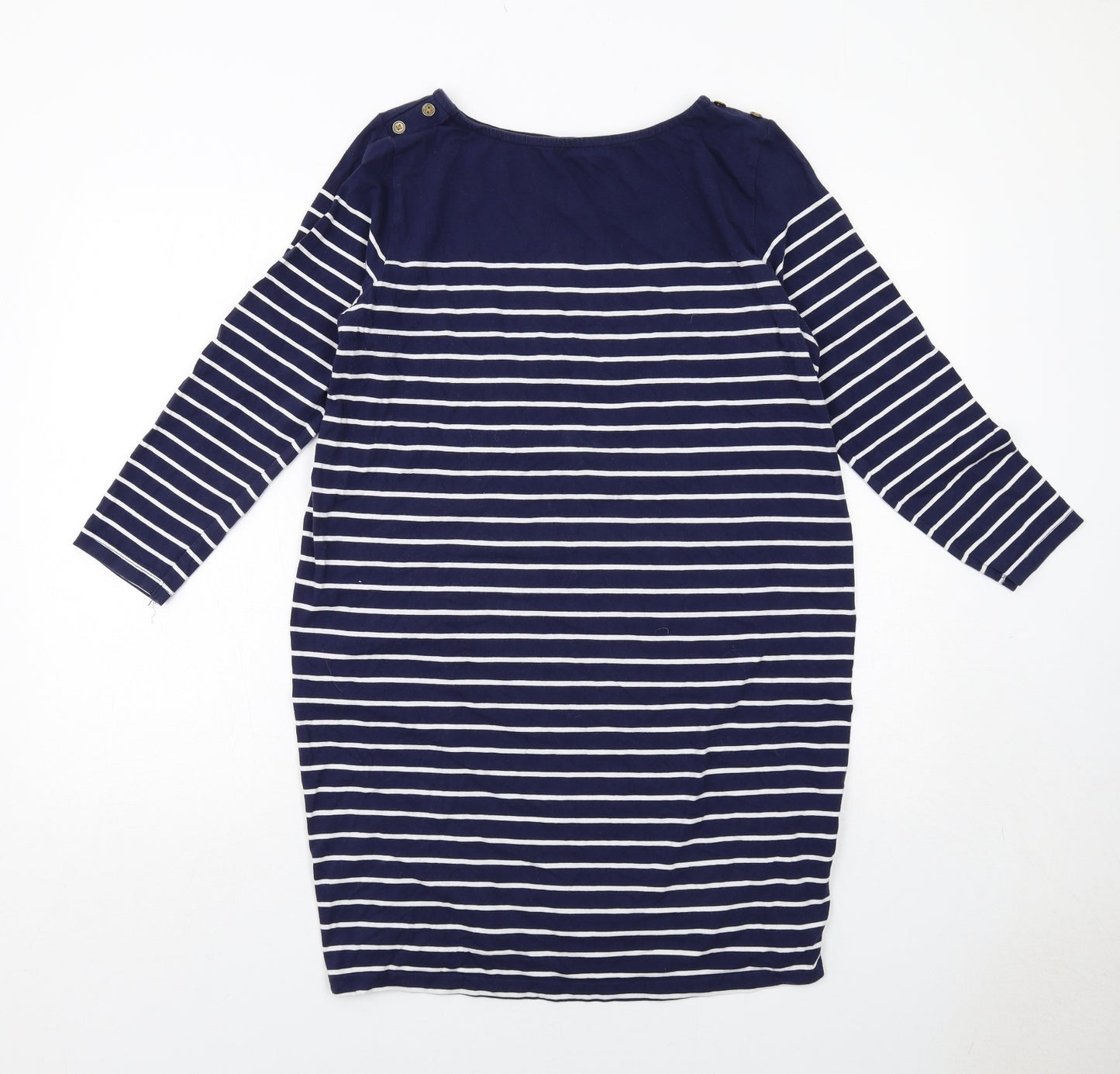 JoJo Maman Bébé Womens Blue Striped Cotton Jumper Dress Size L Round Neck Pullover