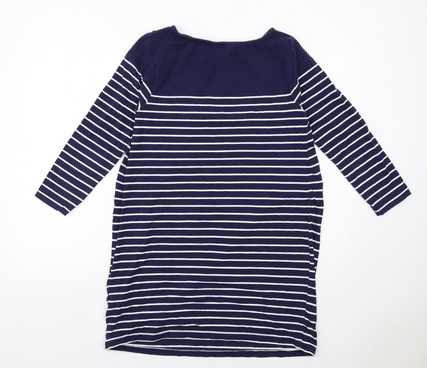 JoJo Maman Bébé Womens Blue Striped Cotton Jumper Dress Size L Round Neck Pullover