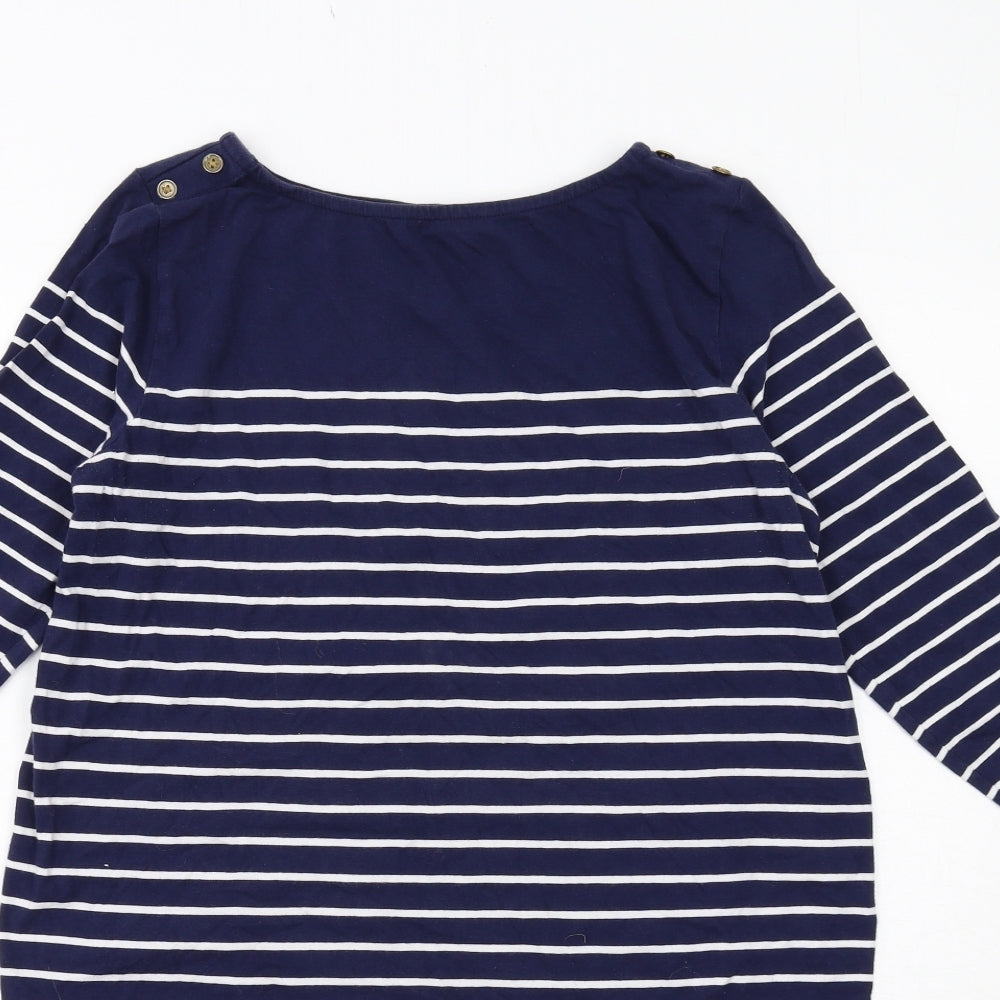 JoJo Maman Bébé Womens Blue Striped Cotton Jumper Dress Size L Round Neck Pullover