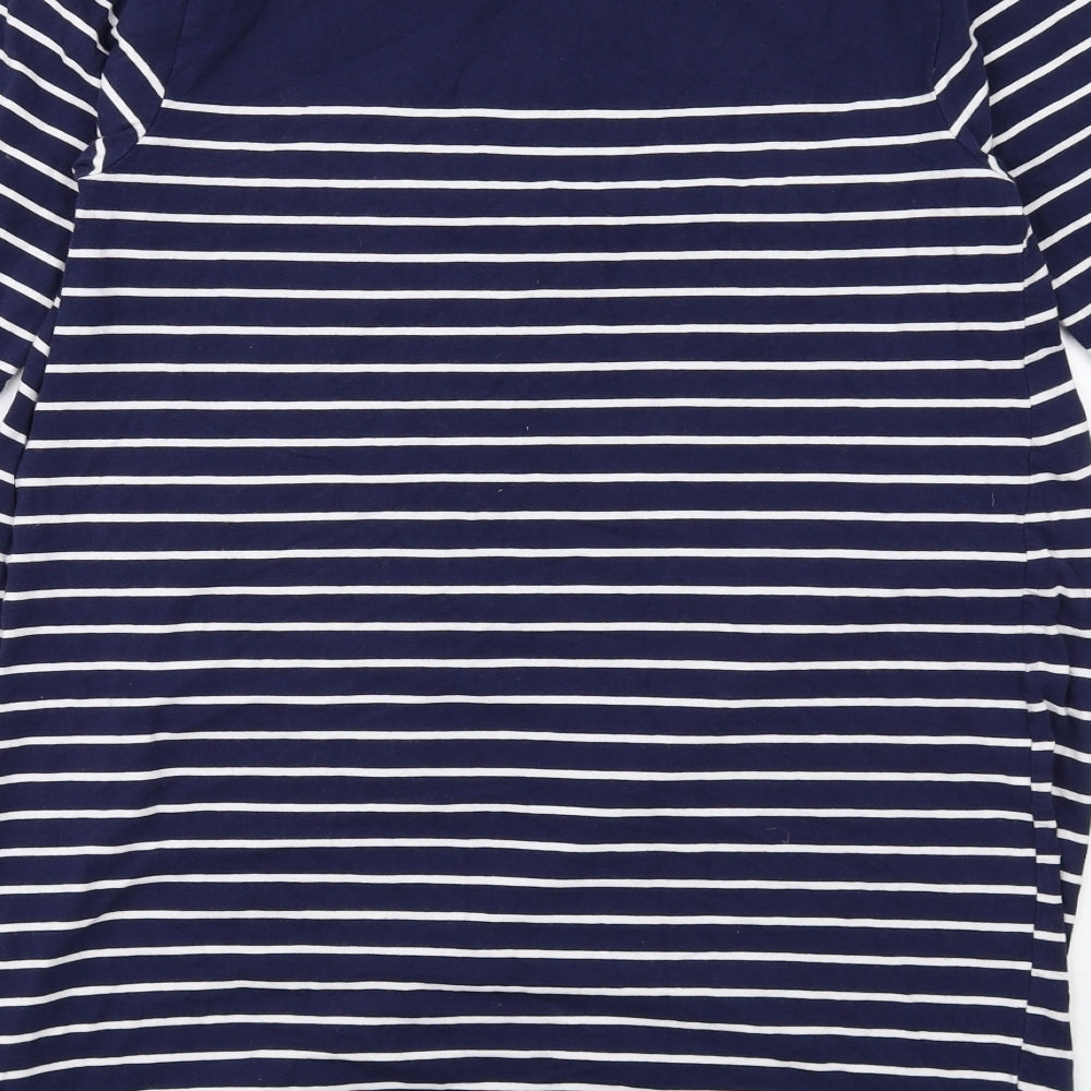 JoJo Maman Bébé Womens Blue Striped Cotton Jumper Dress Size L Round Neck Pullover