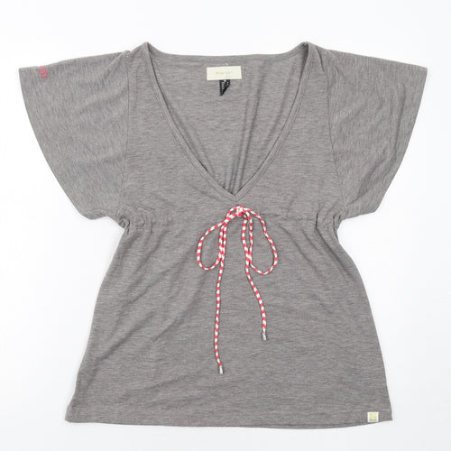 Insight Womens Grey Cotton Basic Blouse Size 8 V-Neck