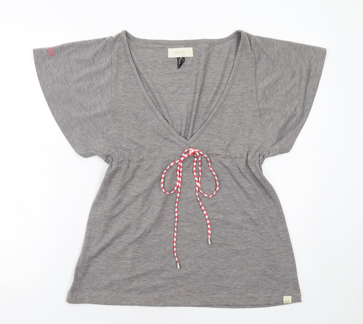 Insight Womens Grey Cotton Basic Blouse Size 8 V-Neck