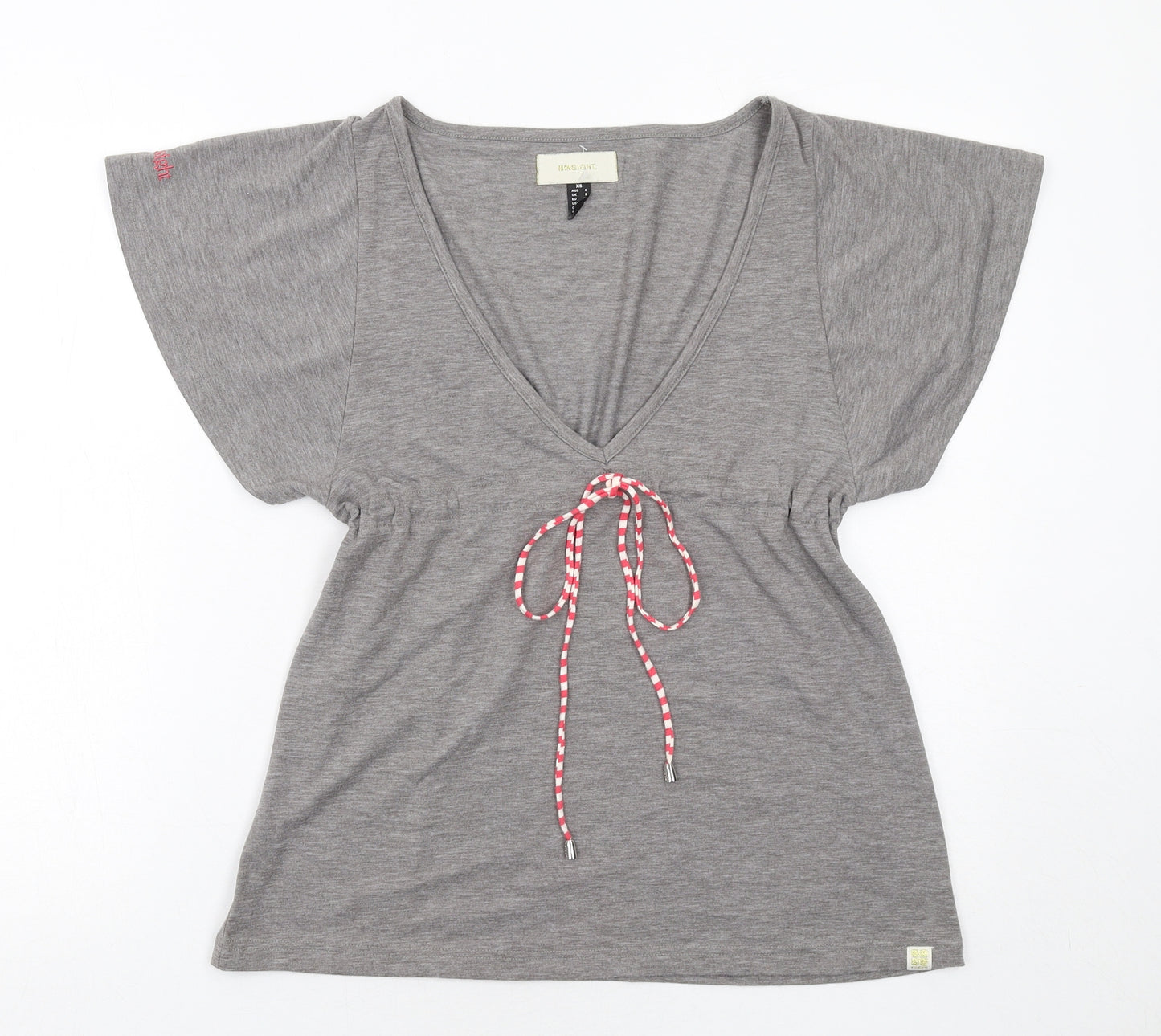 Insight Womens Grey Cotton Basic Blouse Size 8 V-Neck