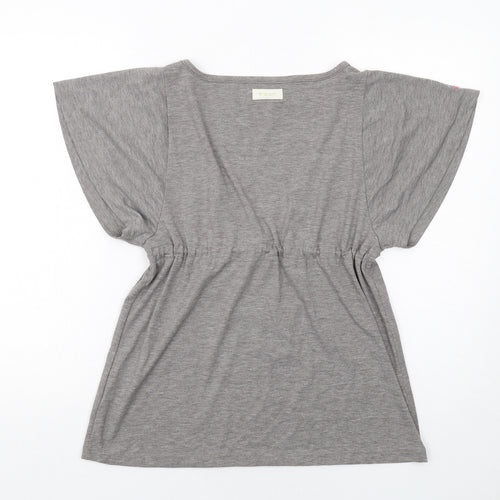 Insight Womens Grey Cotton Basic Blouse Size 8 V-Neck