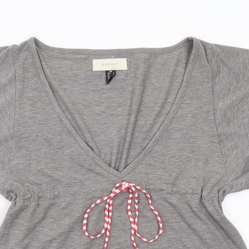 Insight Womens Grey Cotton Basic Blouse Size 8 V-Neck