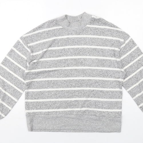 Marks and Spencer Womens Grey Round Neck Striped Viscose Pullover Jumper Size 10
