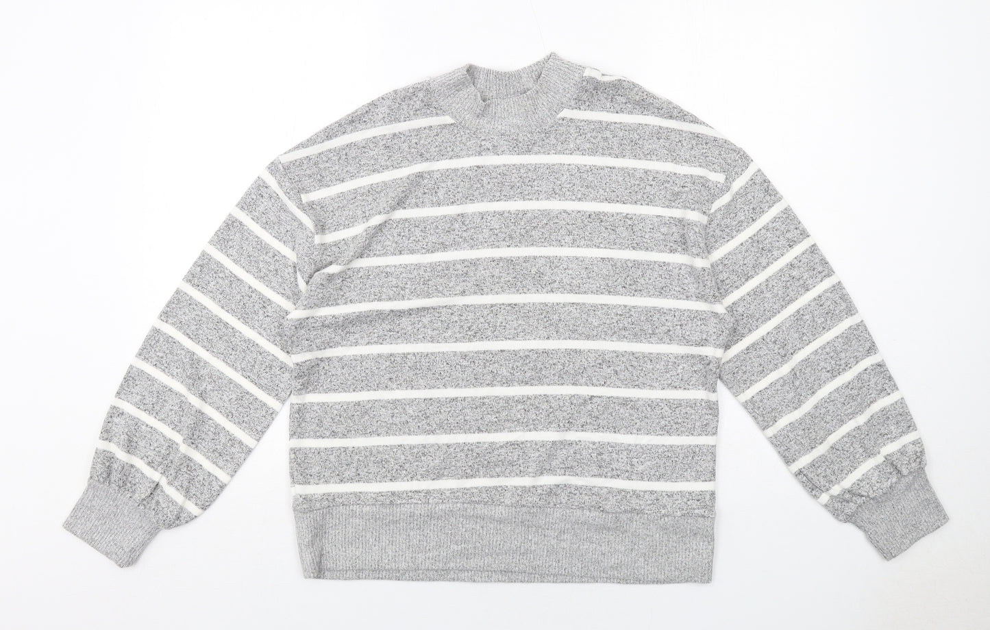 Marks and Spencer Womens Grey Round Neck Striped Viscose Pullover Jumper Size 10